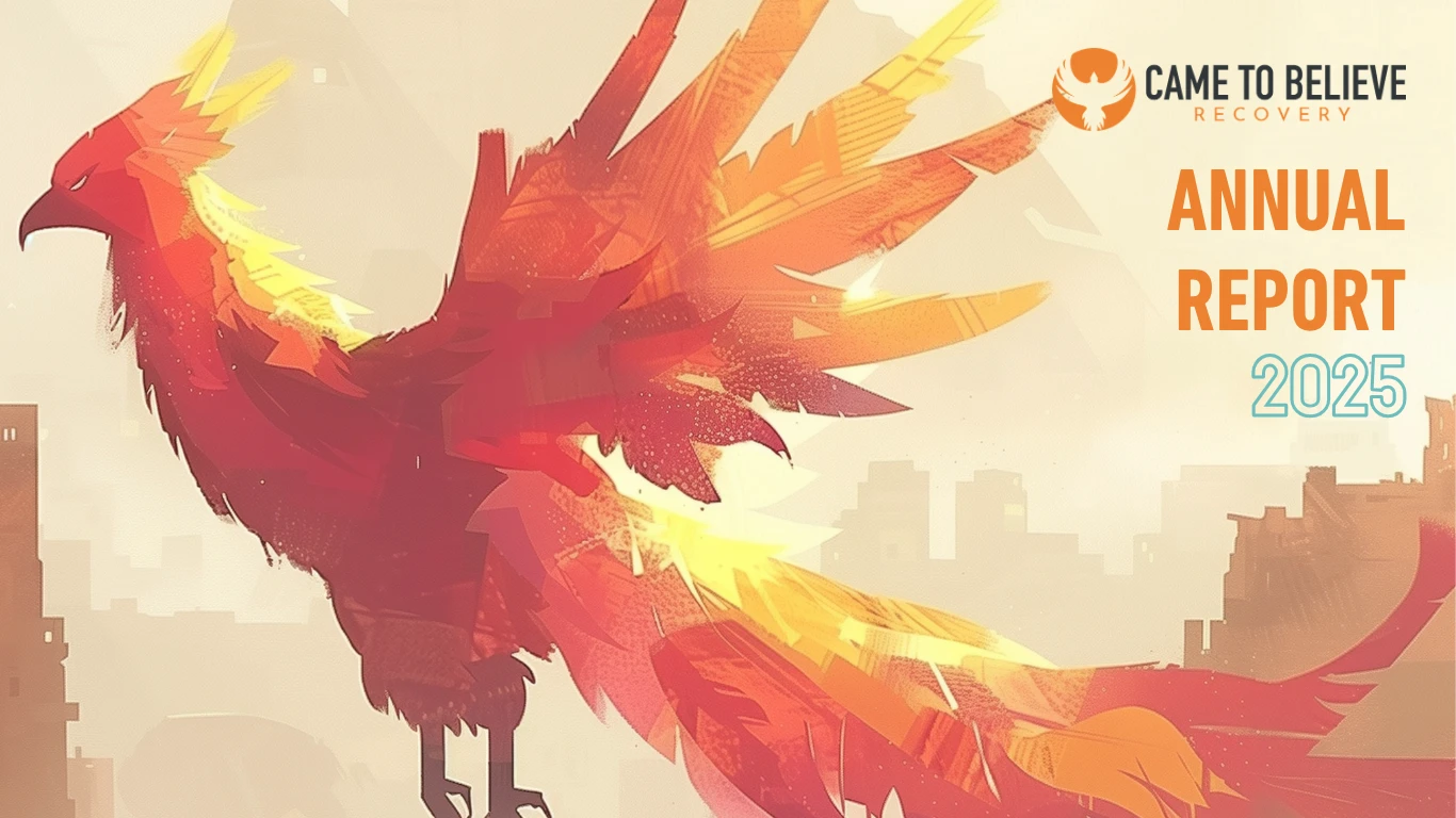Fiery phoenix illustration with 2025 annual report