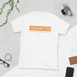 White T-shirt with #ENDADDICTION slogan