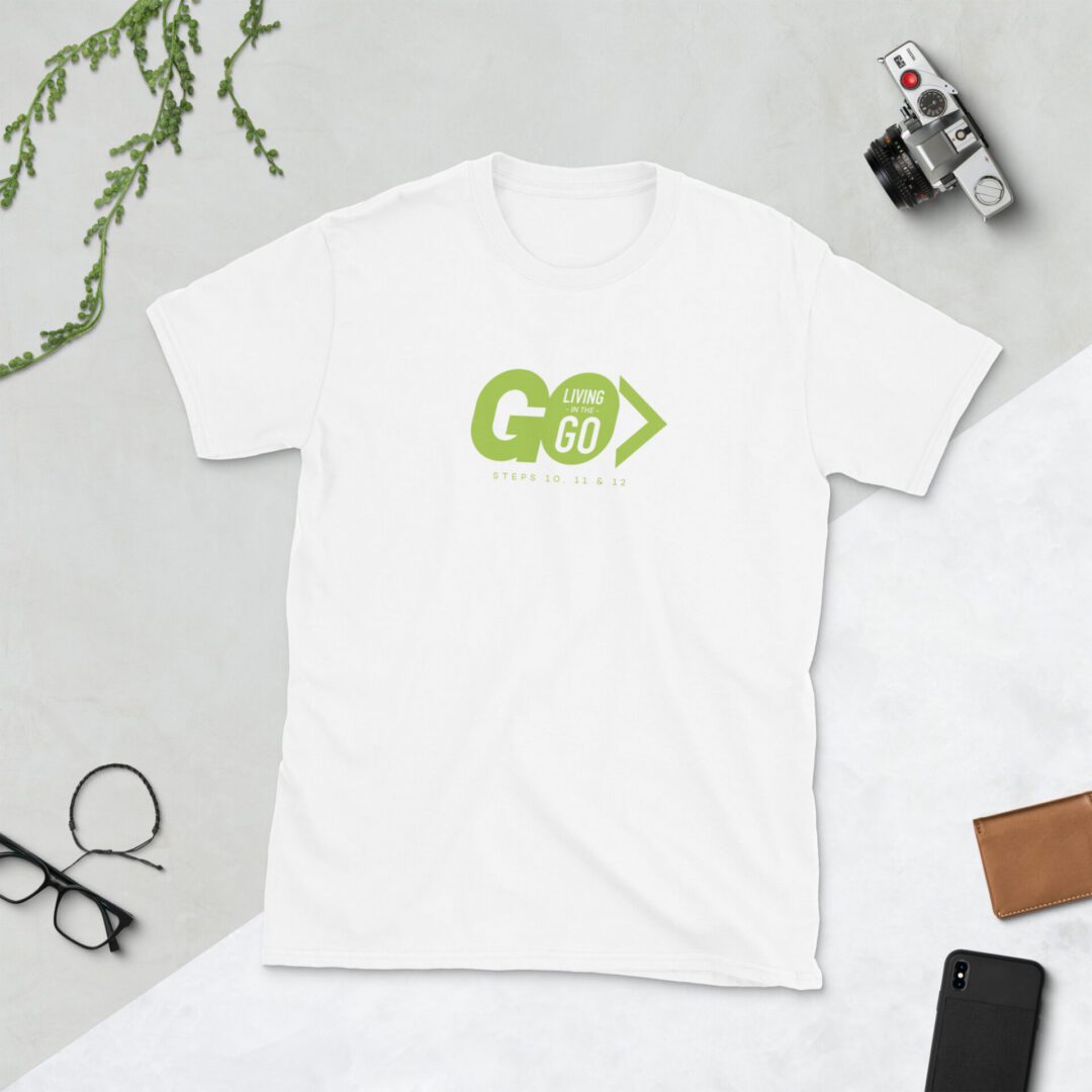 White t-shirt with green GO logo