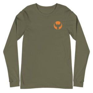 Olive long-sleeve shirt with orange phoenix