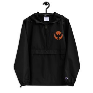 Black hooded jacket with orange phoenix logo